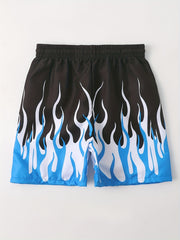 Boy's Fire Pattern Swim Trunks Elastic Waist Beach Shorts