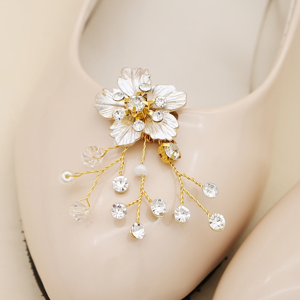 Crystal Beads Flower Shoe Clips Rhinestone Shoe Buckles Accessories