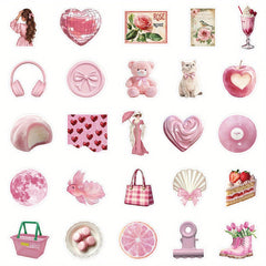 50 Pink Cartoon Vinyl Stickers Cats Floral Hearts Quotes Decals