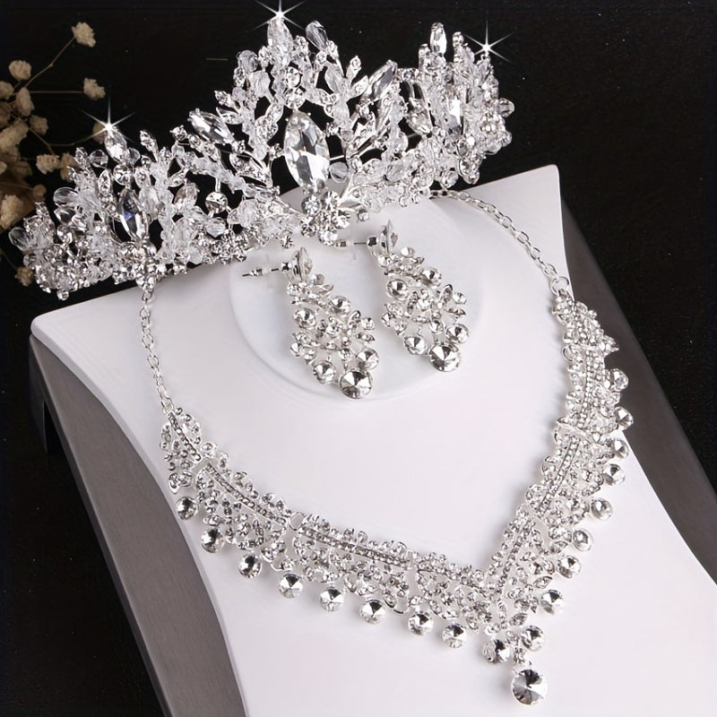 Baroque Crystal Bridal Head Piece Earrings Necklace Set Wedding Jewelry