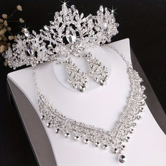 Baroque Crystal Bridal Head Piece Earrings Necklace Set Wedding Jewelry