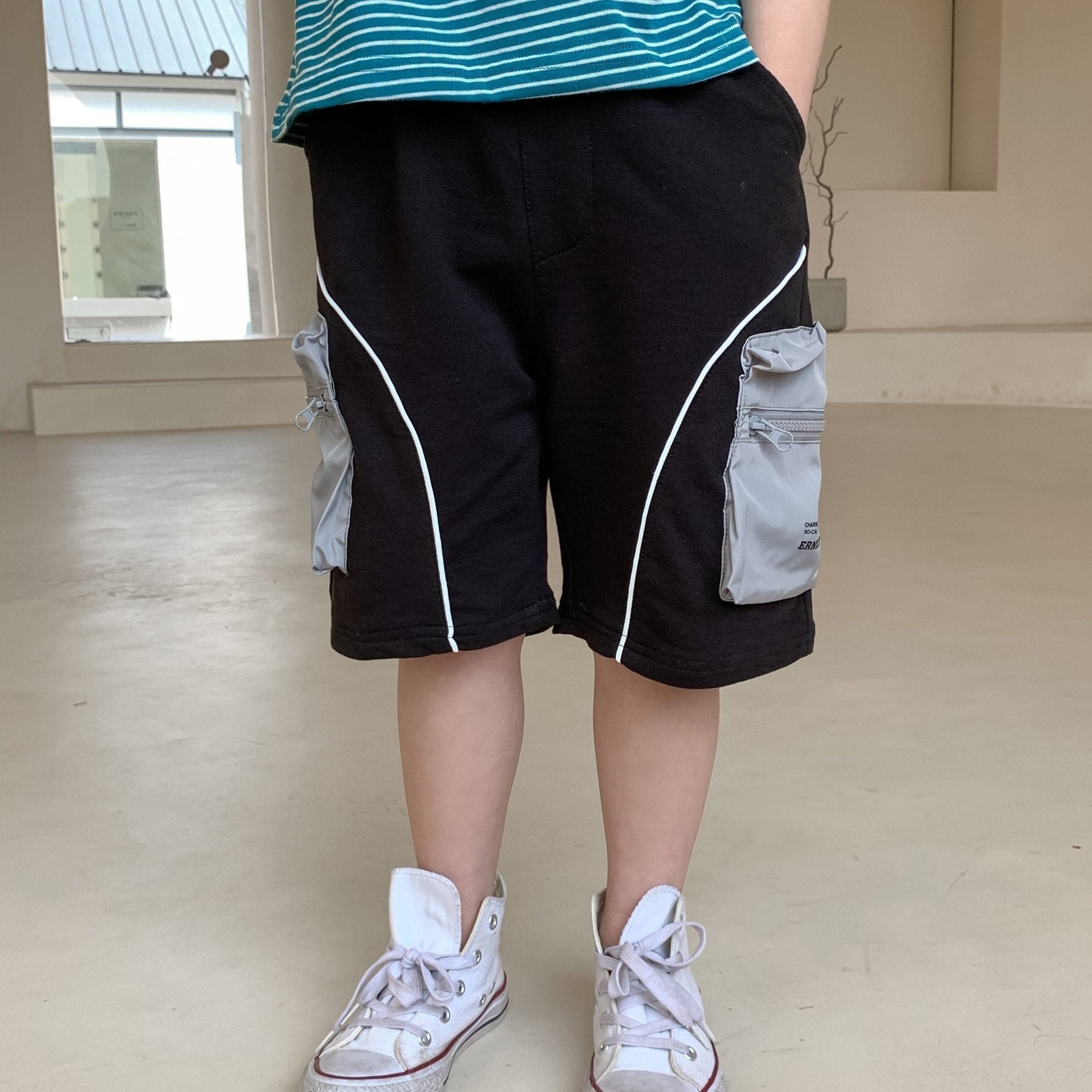Boys Shorts Patch Zipper Pockets Casual Comfortable Breathable For Summer Kids