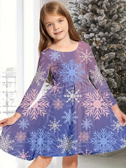 Snowflake Graphic Long Sleeve Dress Girls Christmas Party
