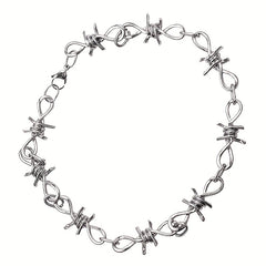 Girl's Silver Barbed Wire Necklace Stainless Steel