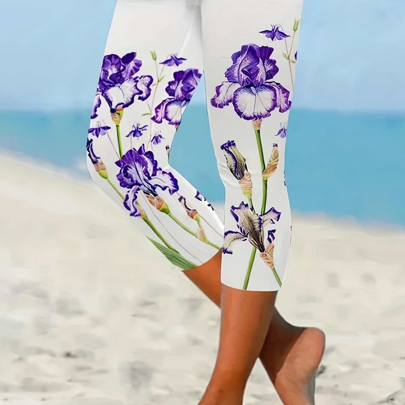 Floral Print Skinny Capris Leggings for Women