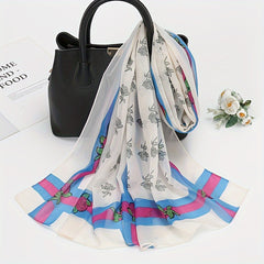 Stylish Flower Chiffon Scarf Wide Stripe Print Shawl Sunscreen Head Wrap
