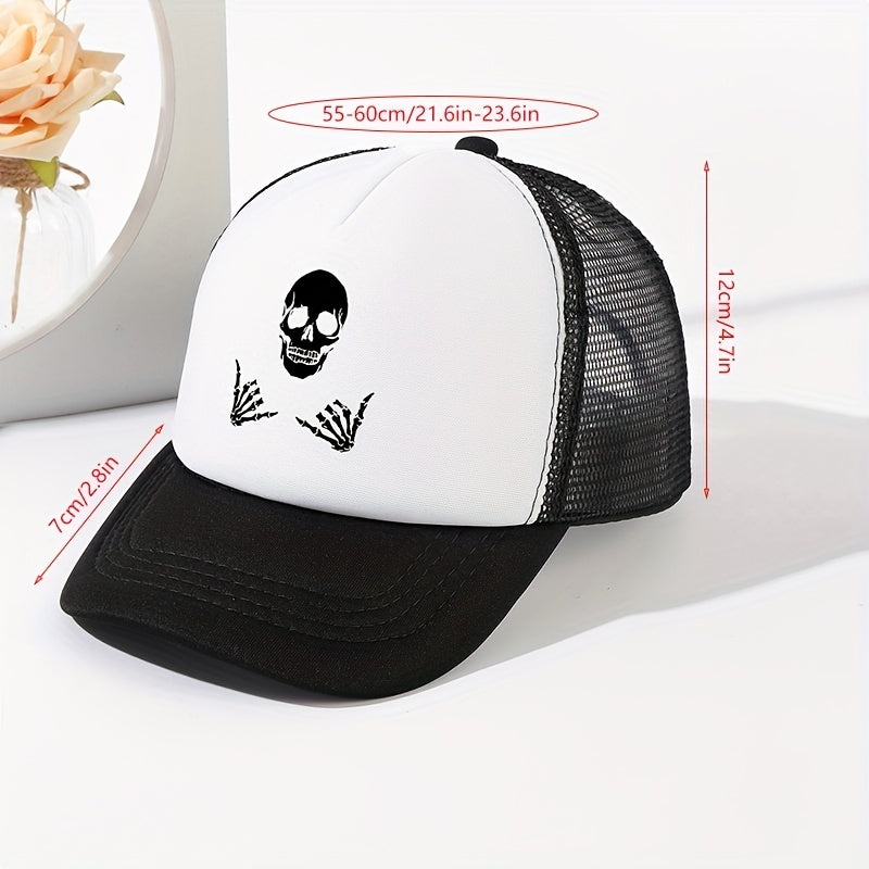 Summer Mesh Breathable Baseball Cap Men's Skull Print Trucker Hat