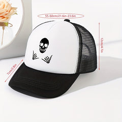 Summer Mesh Breathable Baseball Cap Men's Skull Print Trucker Hat