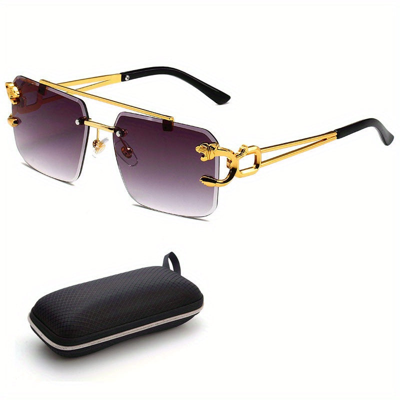 Leopard Retro Sunglasses for Men - Double Beam Frameless Cut Edge