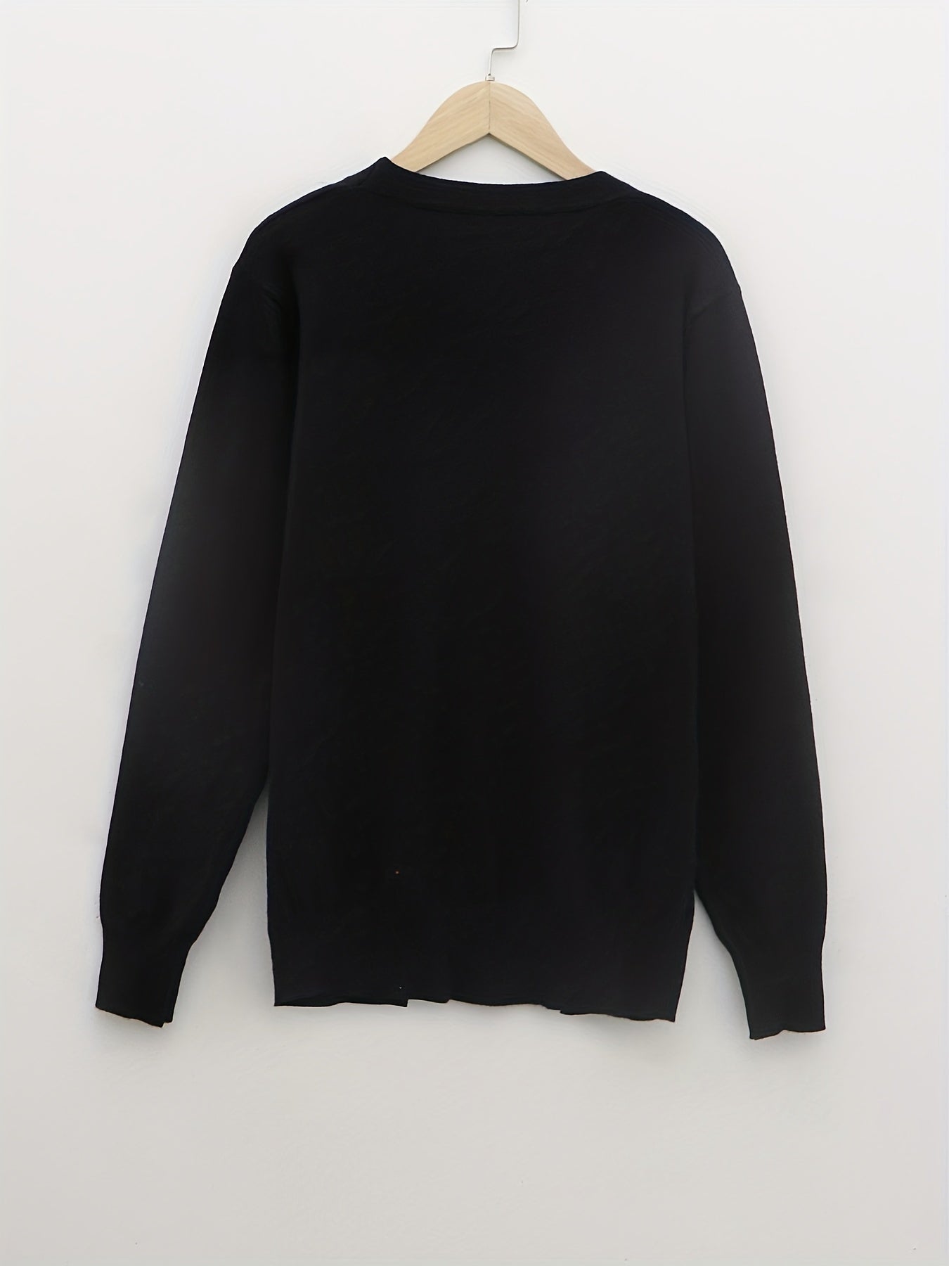 Solid V Neck Button Front Long Sleeve Cardigan for Women
