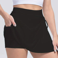 Women's Solid Double Layer Tennis Skirt for Running & Yoga