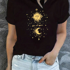 Sun And Moon Print Workout T Shirt Short Sleeve