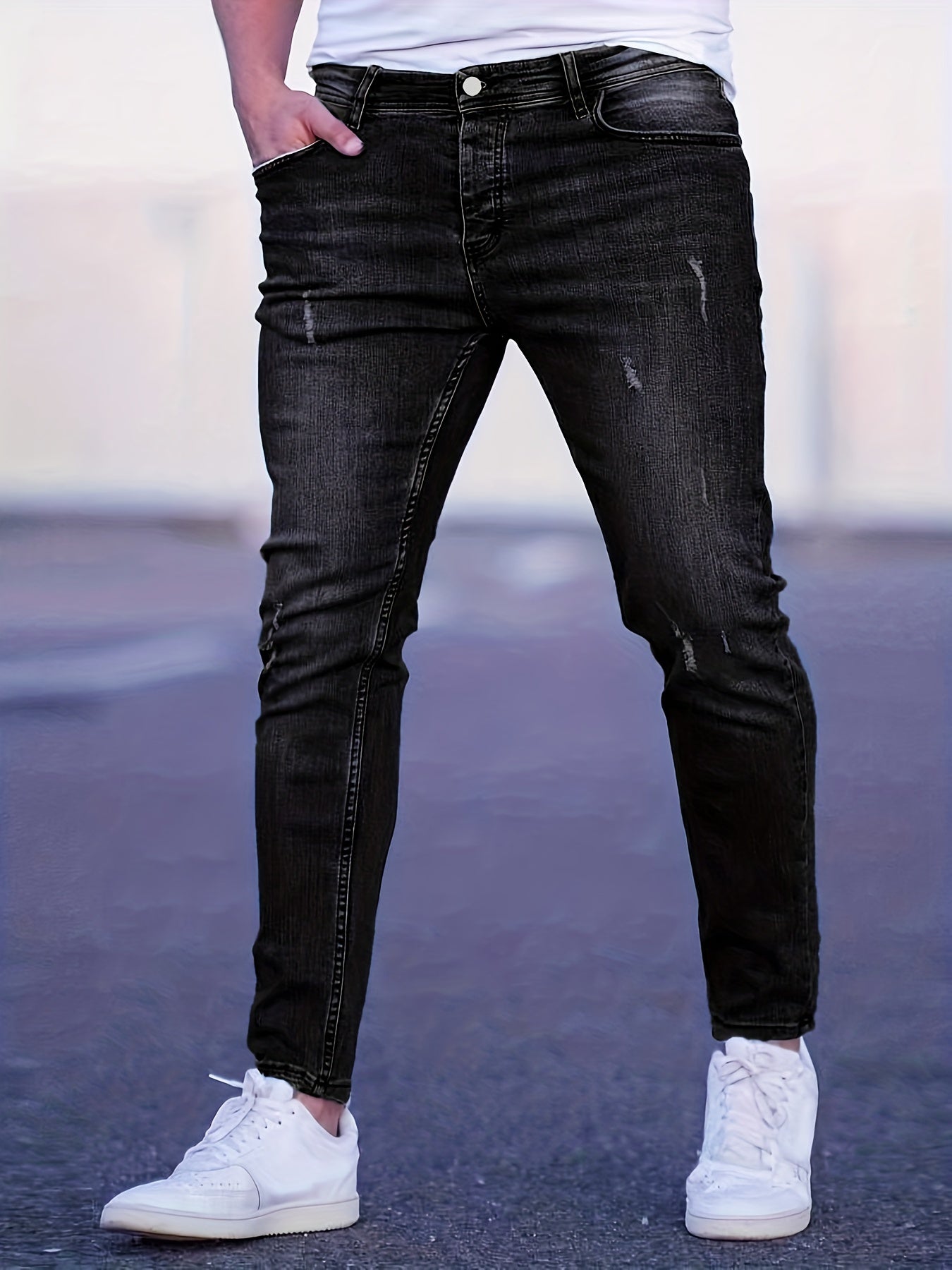 Slim Fit Moustache Effect Jeans Men's Casual Street Style
