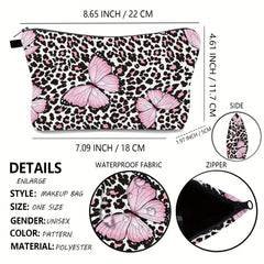 Leopard & Butterfly Makeup Bag Zipper Roomy Toiletry Travel Organizer Gift