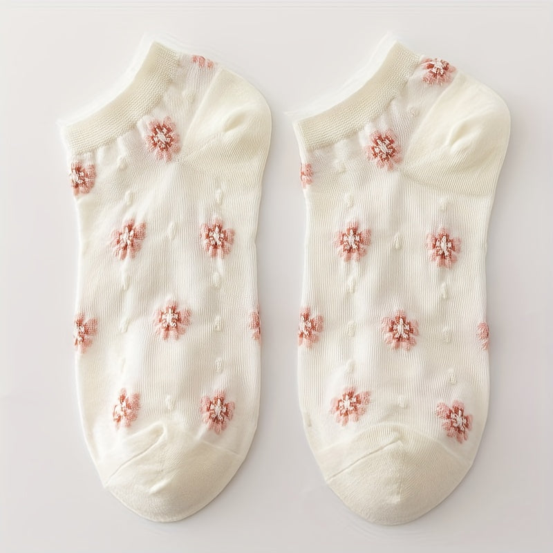 5 Pairs Floral Print Low Cut Ankle Socks Women's Stockings