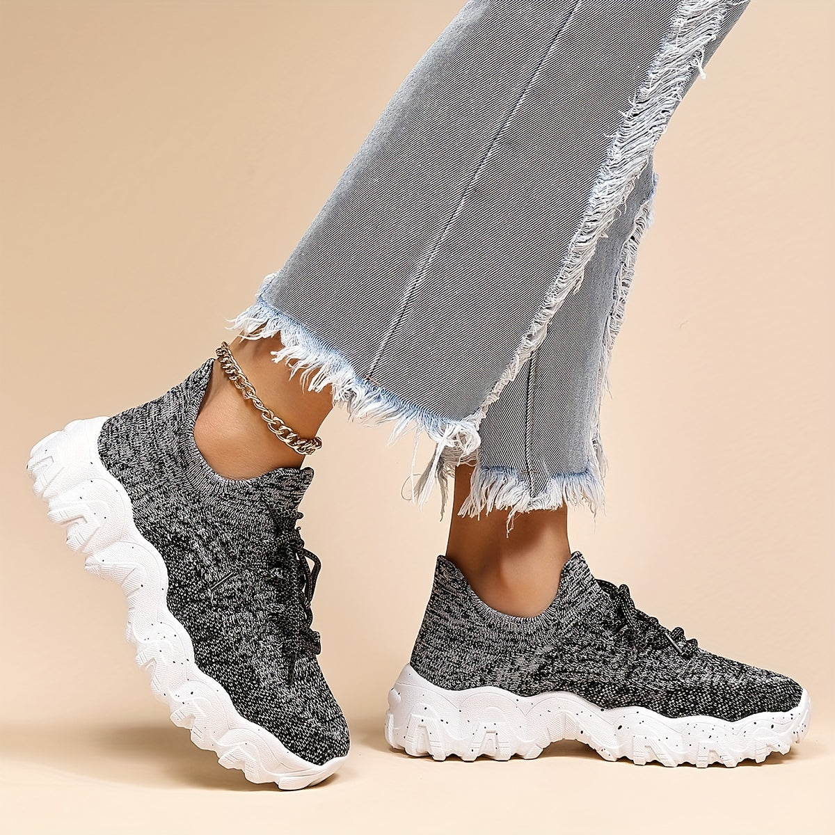 Mesh Platform Lace Up Sneakers Low Top Casual Round Toe Shoes