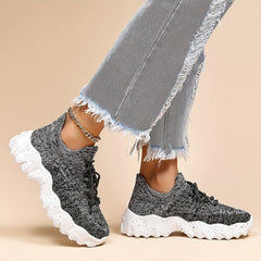 Mesh Platform Lace Up Sneakers Low Top Casual Round Toe Shoes
