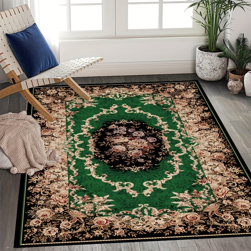 Boho Anti Fatigue Green Soft Rug - Flower Pattern Living Room Carpet