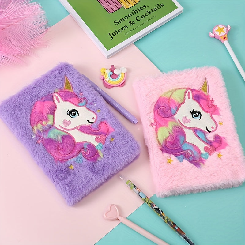 Unicorn Fluffy Notebook 160 Pages Writing Drawing Girls