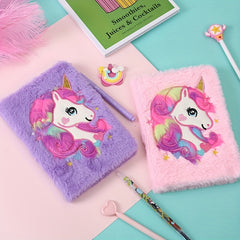 Unicorn Fluffy Notebook 160 Pages Writing Drawing Girls