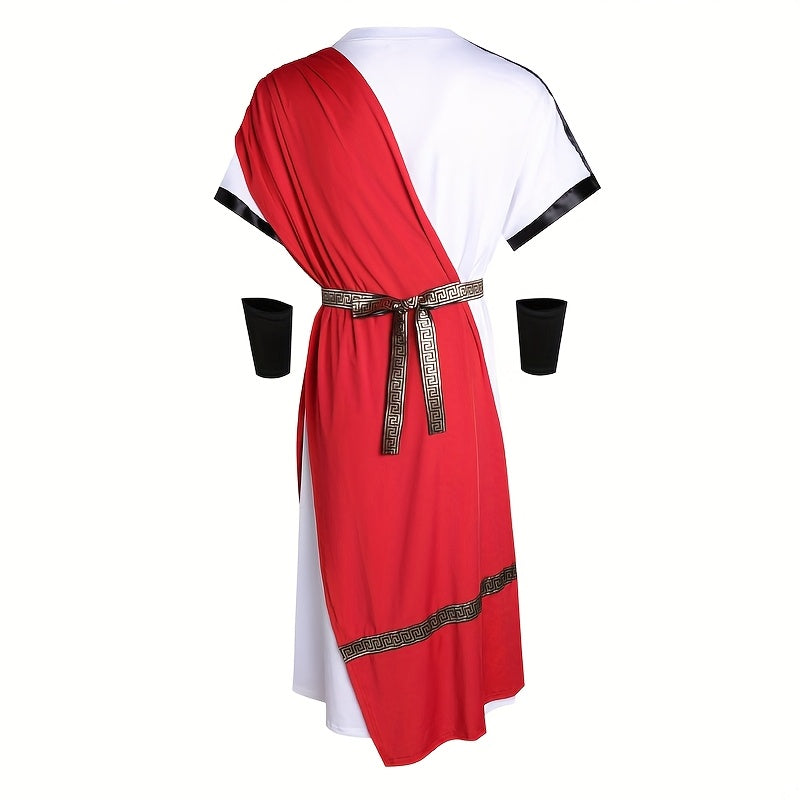 Medieval Roman Men'S Greek Mythology Costume Red with Waist Tie Armored Prince