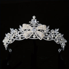 Faux Pearl Crystal Crown Queen Tiara Head Jewelry Wedding Bridal Hair
