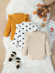 Baby Girls Frilled Trim Ribbed Knit T-shirt Blouse 3pcs