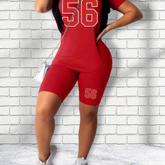 Casual Two Piece Set Short Sleeve Tee & Slim Shorts, Women's Outfit