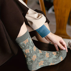 5 Pairs Floral Print Socks Women's Mid Tube Stockings Breathable