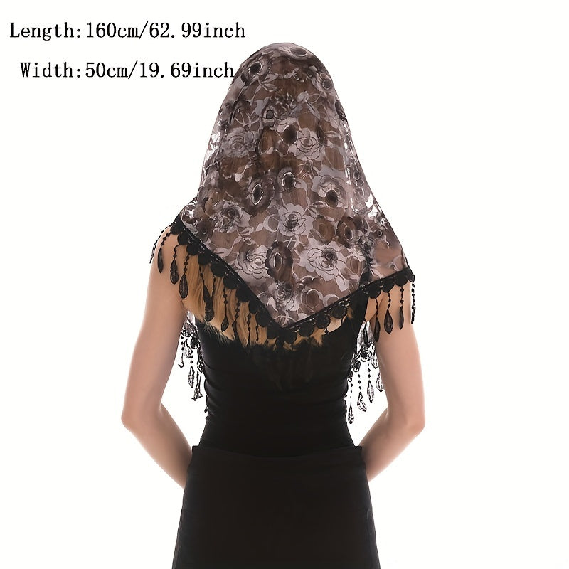 Colorful Lace Tassel Triangle Scarf Hollow Church Veil Mantilla