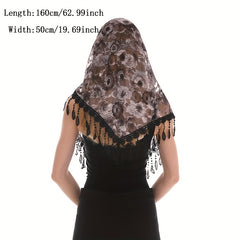 Colorful Lace Tassel Triangle Scarf Hollow Church Veil Mantilla