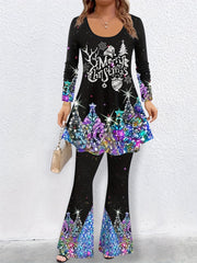 Christmas Casual Outfits Set Women's Plus Slogan & Graphic Print