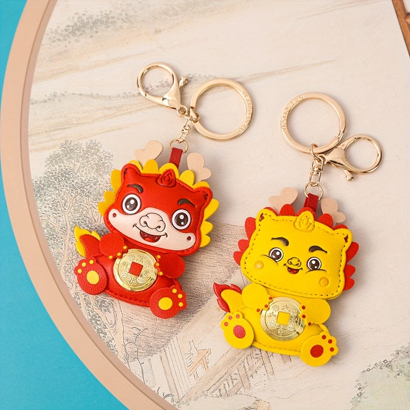 Chinese Zodiac Dragon PU Leather Keychain Backpack Pendant Year Gift
