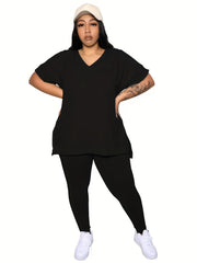 Plus Size Short Sleeve Top & Pants Outfit Set