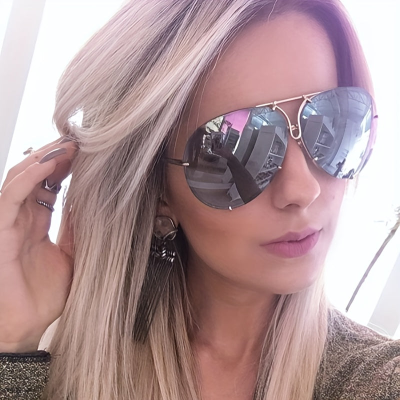Large Aviator Sunglasses Mirrored UV400 Sun Shades Retro Double Bridge