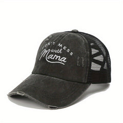 Ponytail Trucker Hat Distressed Baseball Cap Mesh Breathable Dad Hats For Women