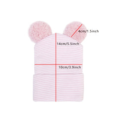 Warm Knitted Baby Hat with Double Fur Ball for Autumn and Winter