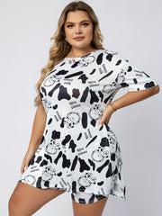 Cartoon Cow Print Short Sleeve T shirt & Shorts Set