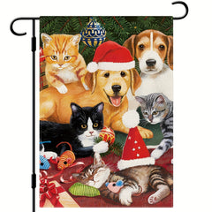Christmas Dog Cat Garden Flag Double Sided Vertical Rustic Farmhouse Yard Flag