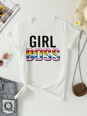 Women's Casual Letter Printed Short Sleeved Loose Fitting T shirt