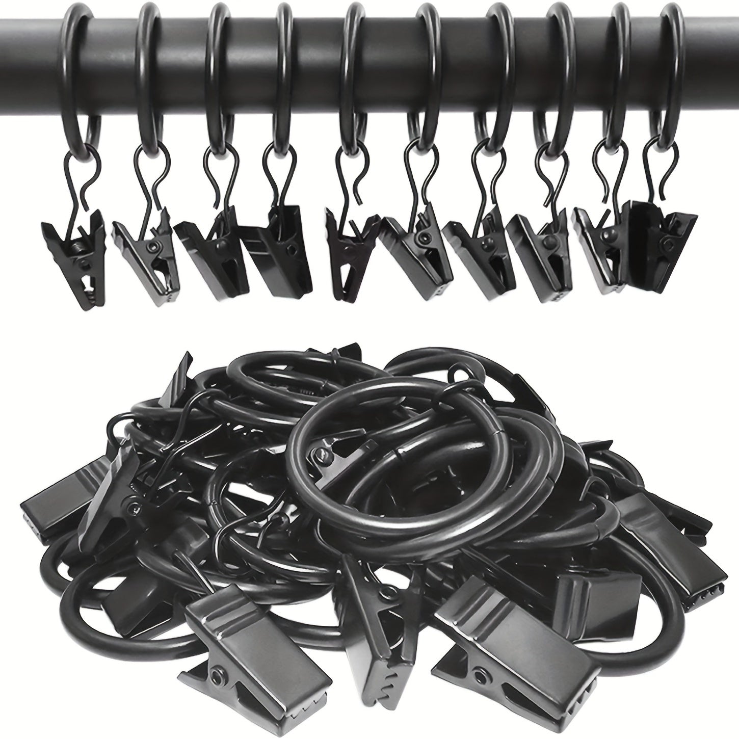 40pcs Curtain Rings with Clips Drapery Hooks Rustproof Metal Clips Hangers