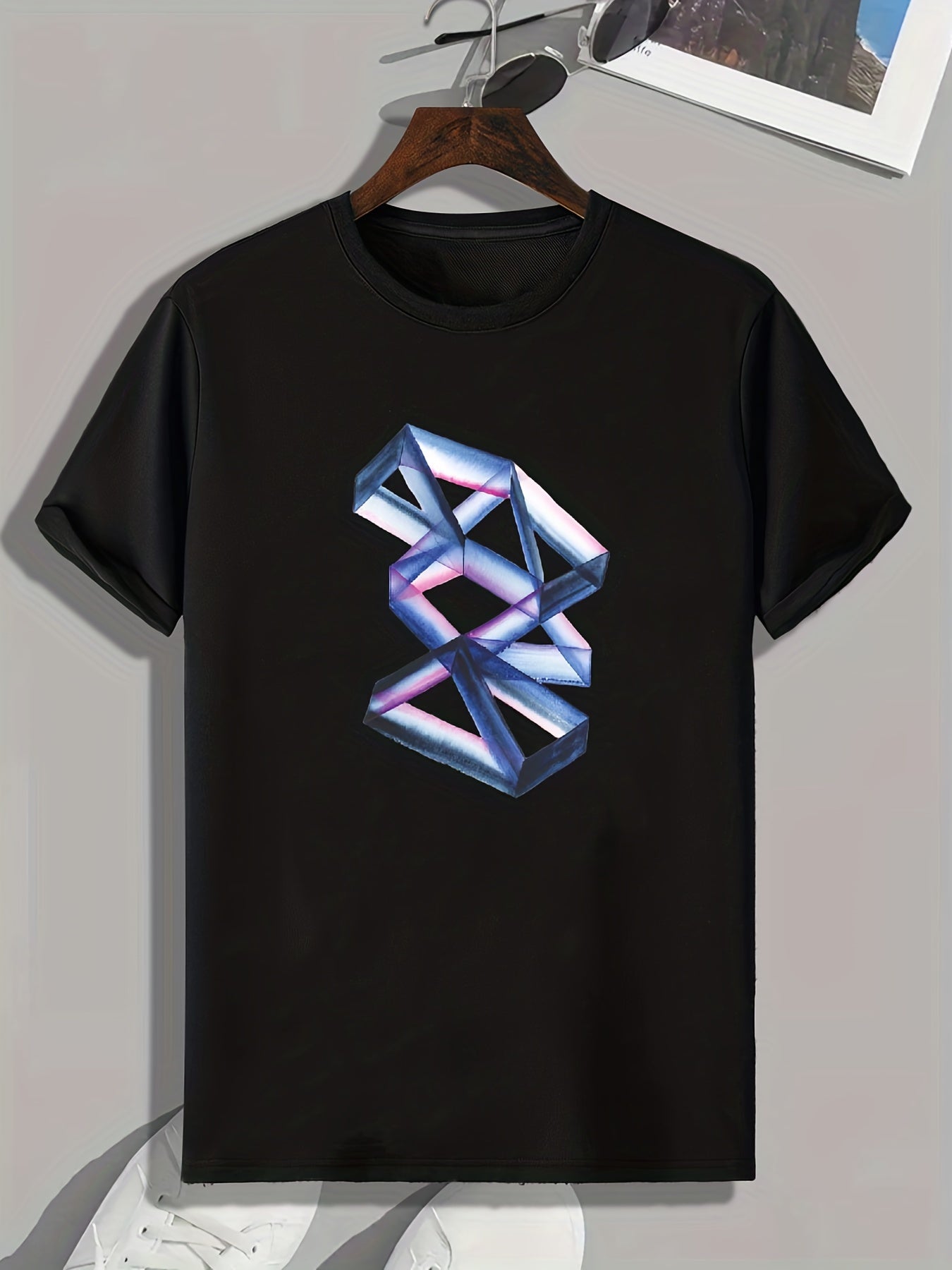 Geometric Print Men's Comfy T-shirt for Outdoor Summer