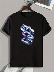 Geometric Print Men's Comfy T-shirt for Outdoor Summer