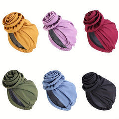 Satin Lined Turban Cap Double Layer Head Wrap Elastic Bonnet Chemo Hats