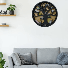 Round Crystal Storage Rack Tree Of Life Decor Wooden Stand