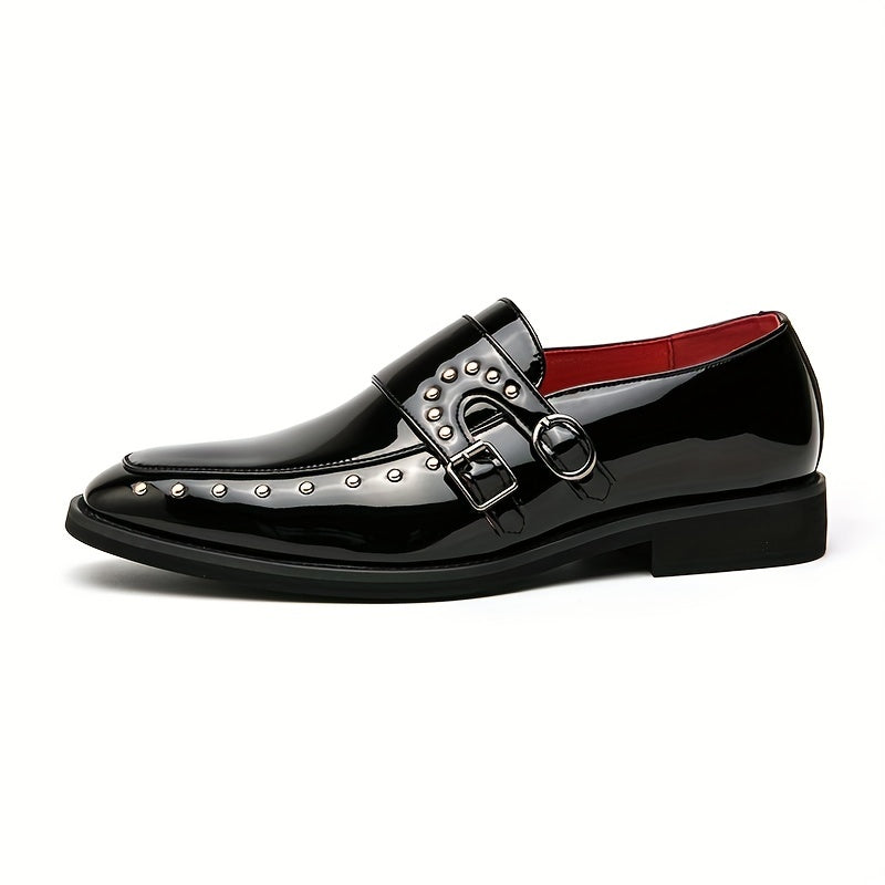 Men's Double Monk Strap Loafers Glossy Dress Shoes