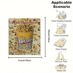 Delicious Food Pattern Flannel Blanket Tempting Popcorn Soft Warm Fabric