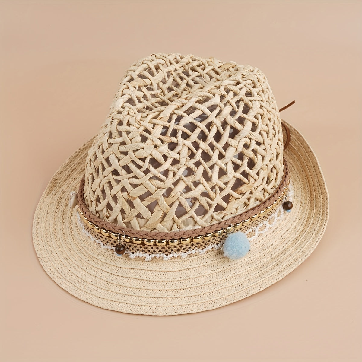 Vintage Jazz Fedora Cap Boho Straw Sun Hat
