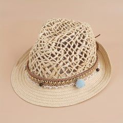 Vintage Jazz Fedora Cap Boho Straw Sun Hat