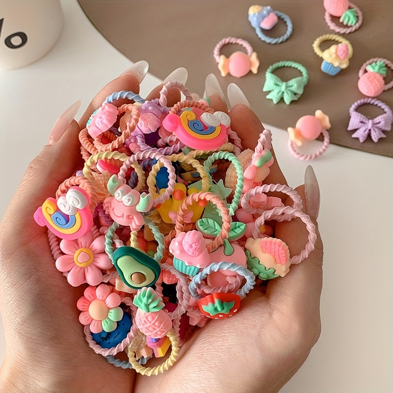 30pcs Fruit Animal Ice Cream Hair Tie Ponytail Holders Hair Accessory